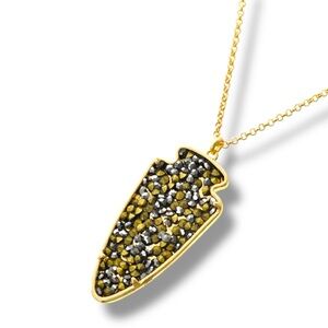 Crystal Mix Rhinestone Filled Arrowhead Necklace Gold-Tone Graphite Gunmetal EUC